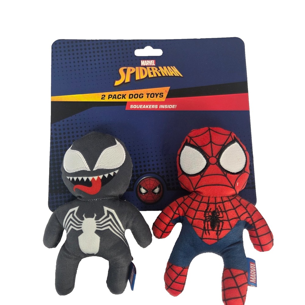 Marvel Spider-Man Venom 2 Pack Plush Squeaky Dog Toys 6 Inch New